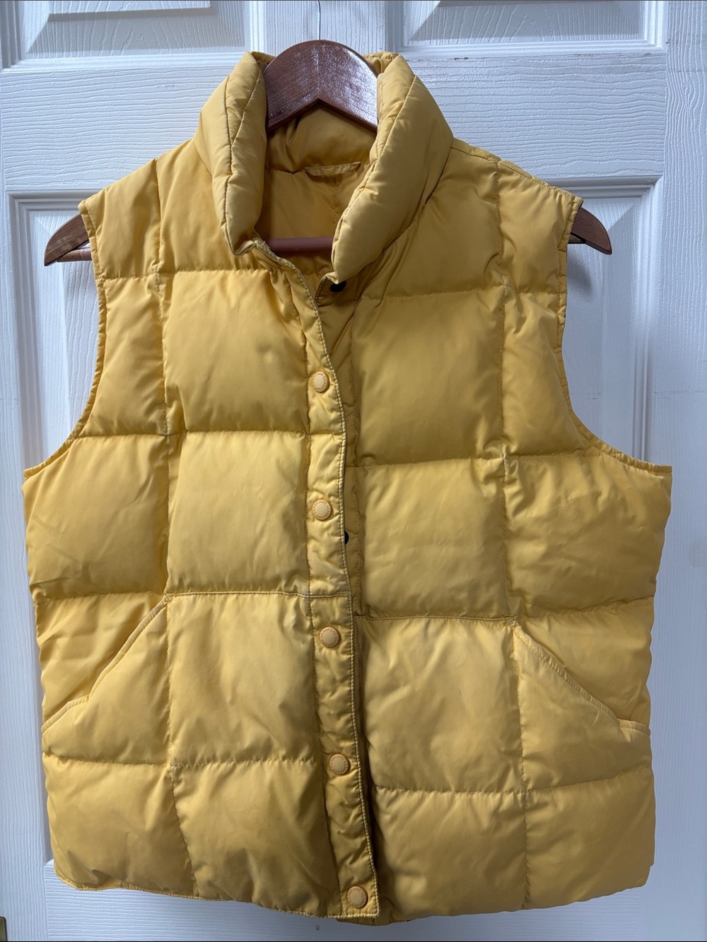 Lands' End Down Puffer Vest Golden Yellow Snap Buttons Sz Medium